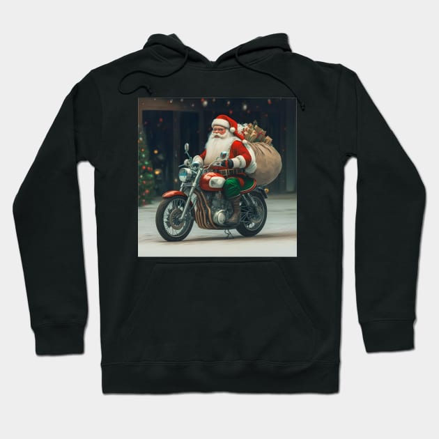 Santa on motorbike Hoodie by NatureFan